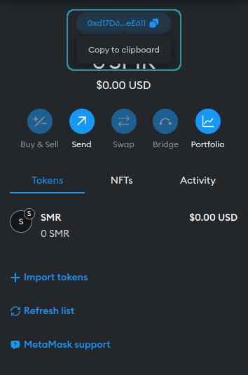 Copy your Metamask address